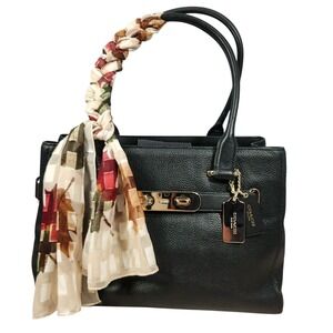 Coach Swagger Carryall Polished‎ Pebbled Leather Black Satchel New /w Tiny Scuf